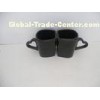 Stoneware Couple Black Mugs with Heart Handle Shape