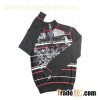 men's plastic zipper pullover striped printing sweater in three-thread coverstitch