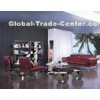 Luxury Leather Sofa Set, Red / Black Feather Living Room Couch;Foshan sofa factory
