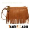 Fashion ladies' bags made of PU,top zip closure,front fringe detail,wrist strap attached to zip