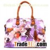 Fashion ladies' tote bag,flower printed,zip top closure,detachable shoulder strap