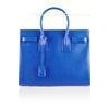 Genuine Blue Tote Leather Bags For Ladies , Handmade Leather Handbags