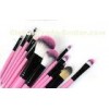 OL 15pcs Cosmetic Makeup Brush Sets With Pink Roll Up Leather PU Bag