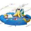Giant Inflatable Water park with White Shark Water Slide and float toys