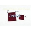 Square dark red velvet drawstring jewelry pouch / small gift bag with black string