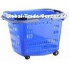 Big Shopping Basket With Wheels / Plastic Rolling Cart With Handle Aluminum Alloy