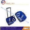 Small Elegant Blue Plastic Shopping Basket With Two Wheels For Super Market / Shop