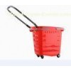 Plastic Red Shopping Basket With Wheels Trolley Grocery Store Carts 50L