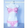 Competition pink / white stripe polyester swim suit for women