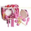 6 Pcs Pink Wooden Percussion Kids Musical Instrument , Customized Pattern