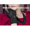 Lace Cuff Black Women Leather Driving Gloves Touch Screen Fashion Style Ladies Gloves