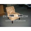 Overstuffed chair with fabric covered,upholstered wooden accent chair with tapered legs and skirt