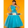 Bright Turquoise Sweet Single Shoulder with Asymmetrical Beaded Rows Ruched Waistband Thin Overlay P