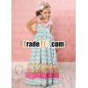 2013 hotsale! Summer chevron maxi aqua dress for baby girls with straps chevron dress for girls