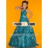 Turquoise Beaded Halter Neckline Fitted Waist with Rhinestone Detail Beautiful Sequin Pattern Little