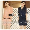2013 new design Loose pure color buckle shoulder pocket short sleeve romper suit us and Europe