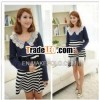 F70035F HANEDITION STRIPE FASHION LOCATION BOWNOT PREGMNANT WOMEN DRESS