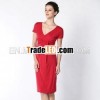 Soft red christmas dresses for women with deep V-neck 2014