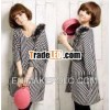 F70038F Han edition autumn wear long sleeve collars decorated vertical stripes batwing coat loose bi
