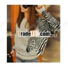 Fashion Women New Korean Zebra Printing Batwing Long Sleeve T-Shirt Top Gray 5858
