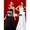 Black and White Empire Waist with Wide Sparkling Band Large Flower on the Hip Back Drape Sleek Skirt