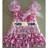 Sweet pink heart satin petti ruffle dress cap sleeve bow fashion dress