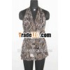 Embroidered Halter Short Dress for Ladies