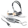 Compucessory Headset, w/USB Adapter, LED Indicator, 3.5mm Jack, Black/Silver