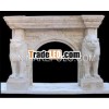 Hand Carved White Marble Stone Fireplace with Lion Statues