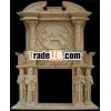 beige carved MARBLE FIREPLACE MANTLE SURROUND sculpture