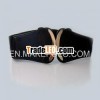 PU elastic belt with gold plated alloy buckle.