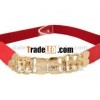 Fashion red lady elastic belt with double buckle