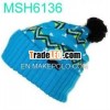 MSH6136 knitted beanie hat with big pom
