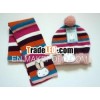 100%acrylic kid stripe winter fashion hat& scarf set