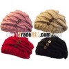 LADIES RETRO BUTTON DETAIL BEANIE CABLE KNITTED WINTER HAT