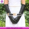 Long black ladies dress leather gloves