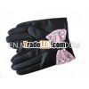 2014 ladies sheep leather fashion gloves with bowknot on back
