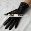 Rhinestone Supple Winter Black Leather Dress Gloves