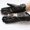 Long Ruffled Cuff Black Winter Sheepskin Leather Gloves
