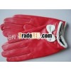 ladies sheep leather fashion gloves with bowknot on back