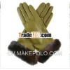 olive green gloves with fur cuff