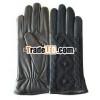 winter ladies leather fashion gloves with knitted on back