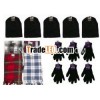 Winter Beanie Hats,  Black Gloves,  Argyle Scarves