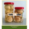 canned mushrooms in glass jars with good taste