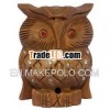 Set Of 3 Handmade Star Owl Figures India Wood Carving Handicraft Wooden Craft