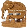 Hand carved Elephant Wood Figurine , Indian Art Sculpture Gift Wooden Craft