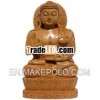 Wood Hand carved Sculpture Buddha Statuette Indian Art Religious Crafts Home Decor