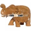 Hand Carved Wood Elephant Sculpture India Carving Work Souvenir Wooden Craft