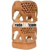 Hand Carved Wooden Elephant Tower India Artifacts Arts Craft Home Decor