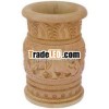 Hand Carved Wood Decorative Pen Holder Stand India Art Home Decoration Wooden Craft